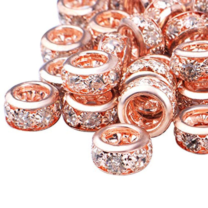 BronaGrand 40pcs Rose Gold European Large Hole Beads Rhinestone Rondelle Spacer Beads Crystal Loose Charm Beads for DIY Bracelet Necklace Crafts Jewelry Making Supplies, Hole: 6 mm - color: Rose Gold, size: 10MM