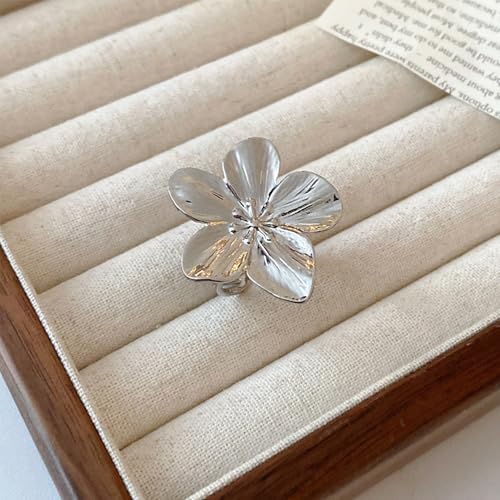 Gold Flower Ring for Women Trendy Silver Flower Statement Ring Adjustable Minimalist Rings Jewelry - color: Silver, style: Flower A