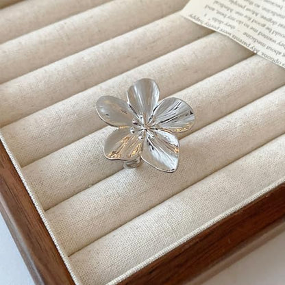 Gold Flower Ring for Women Trendy Silver Flower Statement Ring Adjustable Minimalist Rings Jewelry - color: Silver, style: Flower A