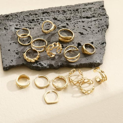15-25 Pcs Chunky Gold Rings Set for Women, Stackable Finger Midi Rings, Dainty Gold Stacking Statement Womens ring pack - color: Gold-16Pcs