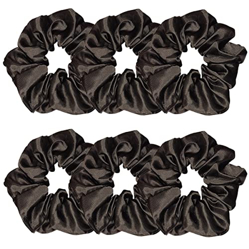 Sufermoe 6 Pcs Satin Silk Hair Scrunchies, Hair Accessories, Soft Hair Ties for Women and Girls, 4.5 Inch, Black - color: Black