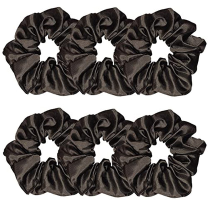 Sufermoe 6 Pcs Satin Silk Hair Scrunchies, Hair Accessories, Soft Hair Ties for Women and Girls, 4.5 Inch, Black - color: Black