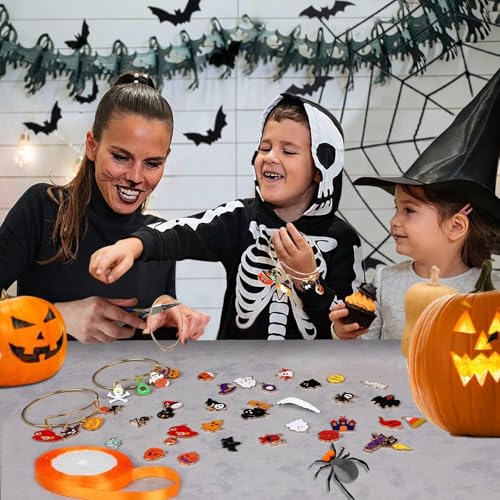 SANNIX 110Pcs Halloween Charms Gold Enamel Jewelry Making Charms | for Halloween Bracelet Necklace Making and Decoration Accessories - style: Halloween Charms