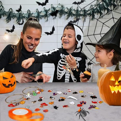 SANNIX 110Pcs Halloween Charms Gold Enamel Jewelry Making Charms | for Halloween Bracelet Necklace Making and Decoration Accessories - style: Halloween Charms