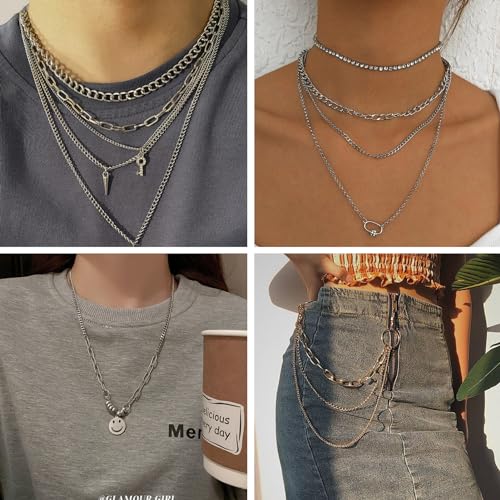 Kyutong Twist Curb Link Chain Bulk Silver Jewelry Making Chain Supplies | 16.4 Feet Stainless Steel Chain Roll Silver Jewelry Craft DIY Chain Links for Necklace Bracelet Making with Clasps - color: Silver Curb