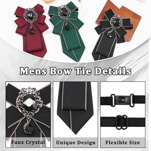 Big Crystal Bow Ties for Men Pre-tied Women Bowtie | Sparkly Laege Rhinestone, Eye-catching Edges, Adjusatble Strap, Polyester Fabric, 6.9"×3.7", Suitable for Suit Wedding Prom - color: Black