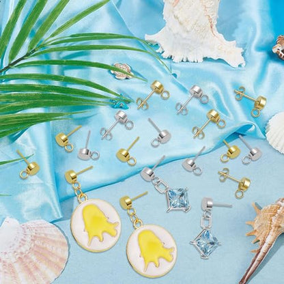 80pcs Earring Studs for Jewelry Making,Gold Plated Stud Earrings Round Ball Post Stud Earrings with Loop Stainless Steel Stud Earrings with Butterfly Ear Back for DIY Earrings Making(14K Gold,Silver) - color: 80pcs;14K Gold,Silver