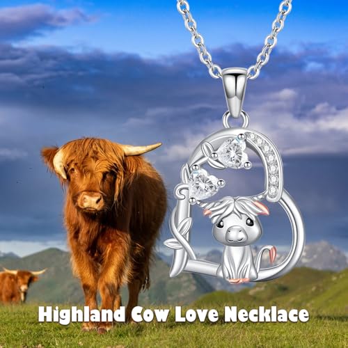 Heart Animal Necklace 925 Sterling Silver Cute Animal Pendant Jewelry Birthday Gifts for Women Girlfriend Mom Animal Lovers - style: 3-1 Highland Cow