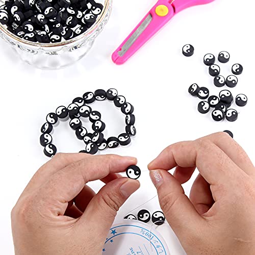 100pcs Black Yin Yang Polymer Clay Spacer Beads for Women Jewelry Making DIY Bracelet Necklace Hair Clip Accessories (Black Yin Yang) - color: Black Yin Yang