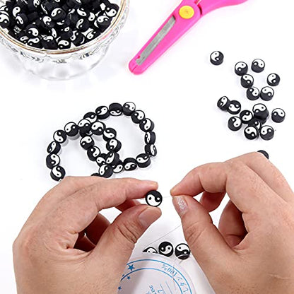 100pcs Black Yin Yang Polymer Clay Spacer Beads for Women Jewelry Making DIY Bracelet Necklace Hair Clip Accessories (Black Yin Yang) - color: Black Yin Yang
