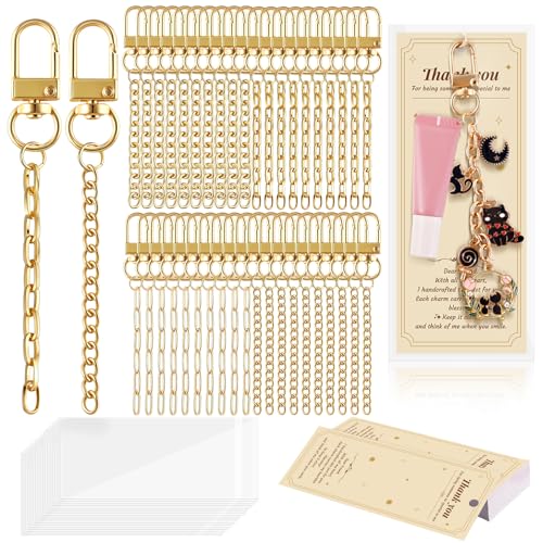 Wurosi 52 Set Lip Gloss Keychain Making Kit with Gift Packaging Supplies | Included 4 Styles 0.47*3.9in Extender Chains,Swivel Snap and Packaging Supplies, for DIY Lip Gloss Keychains, Bag Charms - color: 52 Set Gold Keychain Kit