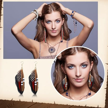 Nosiny 6 Pairs Bohemian Feather Dangle Earrings for Women Bohemian Long Feather Earrings with Shell Beads Long Fringe Tassel Dangle for Women Christmas Gifts