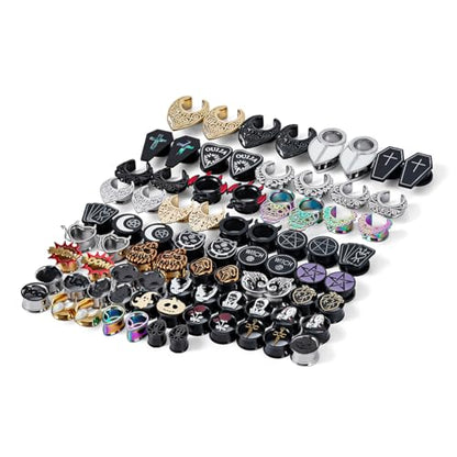 Stainless/Acrylic Ear Gauges Plugs Tunnels, 10 Pairs Random Assorted Styles Gothic Punk Body Piercing Stretchers Expander. - size: 8mm