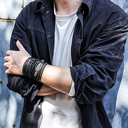 Mens Bracelet Braided Leather Punk Rock Cuff Bracelets Wrap Bracelet for Men Women Black - color: A:Black