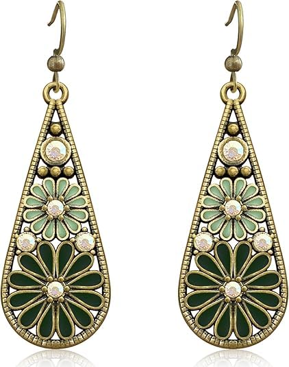 Boho Turquoise Dangle Earrings For Women Trendy,Western Blue Gemstone Drop Earings,Vintage Gothic Ethnic Statement Beach Vacation Long Birthstone Earrings with Leaf Teardrop Turquoise Crystal Tassels,Fashion Jewelry Birthday Gift. - style: A32 Vintage flo
