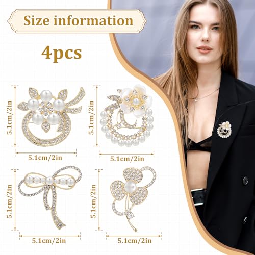 4pcs Brooches and Pins for Women, Flower Brooch, Crystal Pearl Brooch, for Women Fashion Accessories - style: pearl