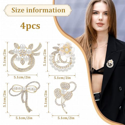 4pcs Brooches and Pins for Women, Flower Brooch, Crystal Pearl Brooch, for Women Fashion Accessories - style: pearl