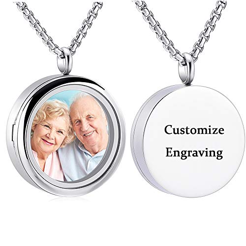Oinsi Cremation Locket Necklace For Ashes Of Loved One Carry Photo Glass Memorial Urn Jewelry 316L Stainless Steel Keepsake Gifts - color: A-Customize-Text