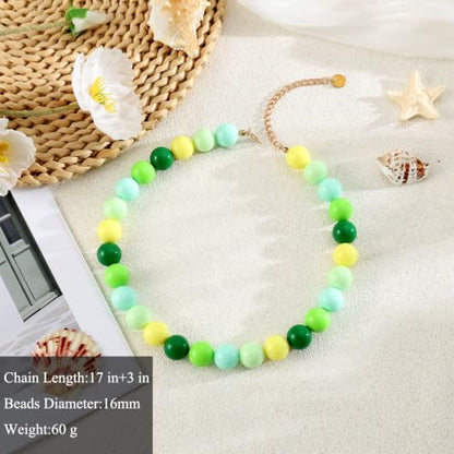 Chunky Beaded Necklace for Women 16mm Round Bead Resin Modern Statement Necklace Jewelry Accessories - color: colorful 05