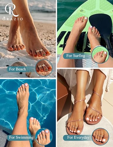 ORAZIO Gold Toe Rings for Women Non Tarnish 14K Gold Filled Toe Ring Adjustable Hug CZ Triple Open Band Rings Summer Beach Foot Jewelry for Women 4Pcs - style: Bow