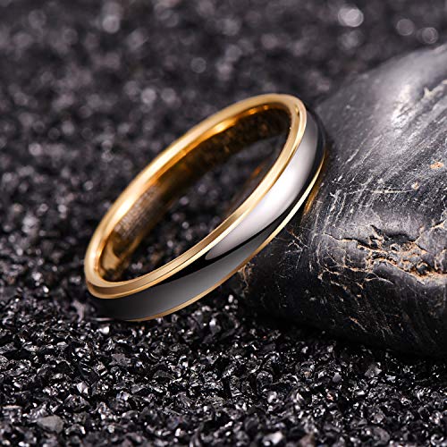 NUNCAD Men Women Tungsten Wedding Engagement Band | 4/6/8mm Two-tone Gold Silver, Domed Polished Step Edges, sizes 5-12 Wedding Band - color: 4mm-Gold & Silver