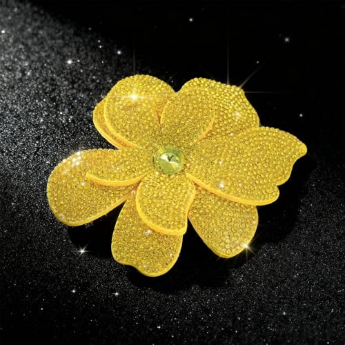 3.74 Inches Rhinestone Camellia Flower Brooch Pins & Hair Clips for Women Elegant Created Crystal Lapel Pin Brooches Wedding Party - color: Yellow
