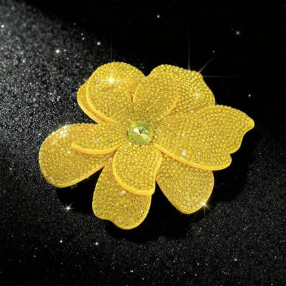 3.74 Inches Rhinestone Camellia Flower Brooch Pins & Hair Clips for Women Elegant Created Crystal Lapel Pin Brooches Wedding Party - color: Yellow