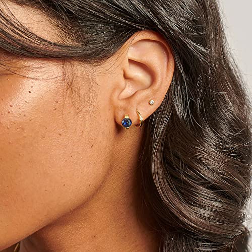 Tiny Huggie hoop Earrings for Women | 14k Gold Plated, Mini Round Cubic Zirconia, Small Simulated Diamond Huggies, Hypoallergenic Jewelry Gifts - color: blue