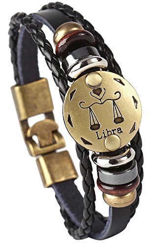 Punk Alloy Leather Bracelet for Constellation Braided Rope Bracelet Bangle - style: Libra