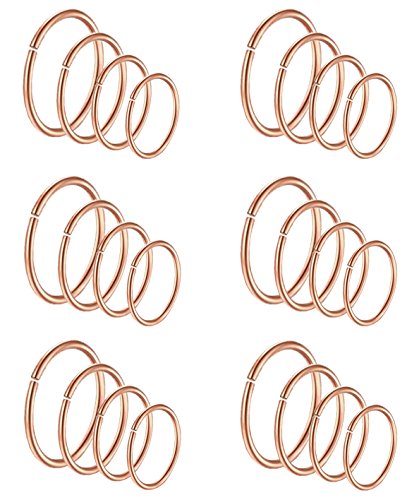 24Pcs 20G 316L Stainless Steel Nose Rings Hoop Tragus Cartilage Helix Piercing Lip Septum Ring 6-12MM Bendable - color: B: 24Pcs Rose Gold