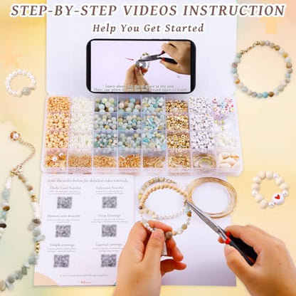 Wurosi 1927PCS Jewelry Making Supplies Kit for Adults,Natural Stone Beads | for Irregular Natural Stone, Charm Bracelet Making Kit, Complete Craft Kit for DIY Bracelet/Necklace/Earring/Rings - color: 1927 Pcs Cyan Bracelet Kit