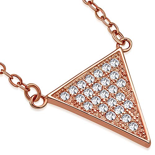 925 Sterling Silver White CZ Triangle Womens Pendant Necklace - color: Rose