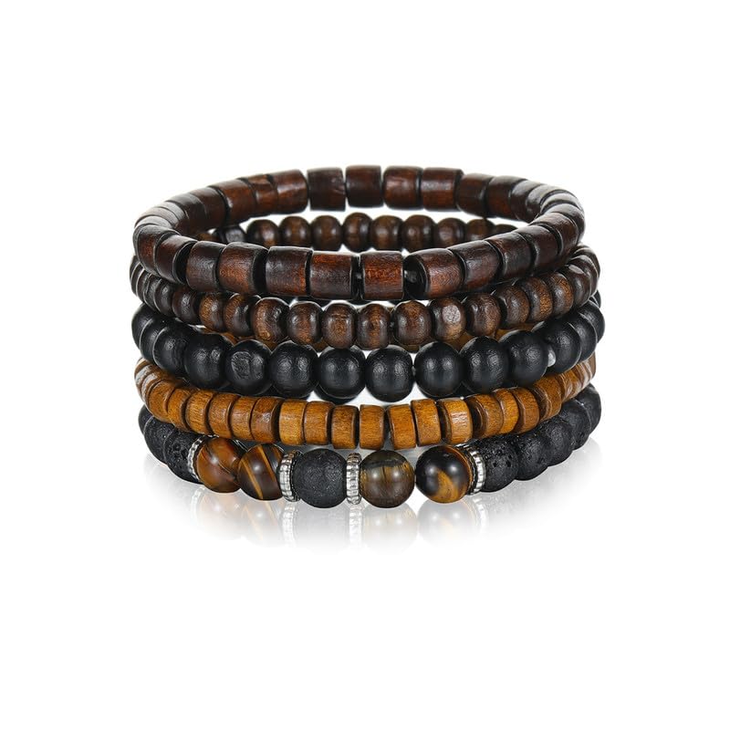 Vintage Stackable Bead Bracelet Set For Men Women Handmade Bohemian Style Multilayer Adjustable Elastic Bead Bracelet Fashion Punk Jewerly Gift - style: Style 1