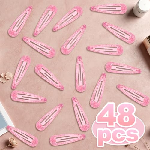 48 Pcs Cute Metal Snap Hair Clips, Non-Slip Barrettes for Women and Girls, Hair Accessories for Parties, School & Daily Use (pink) - color: pink