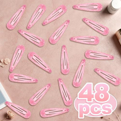 48 Pcs Cute Metal Snap Hair Clips, Non-Slip Barrettes for Women and Girls, Hair Accessories for Parties, School & Daily Use (pink) - color: pink