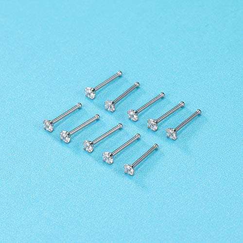 ZS 6-14PCS 20g Tiny Nose Stud Ring Piercing Surgical Steel Nose Bone/L Shaped/Nose Screws Rings Set - color: B:10pcs Nose Bone Style(White)