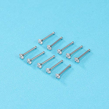ZS 6-14PCS 20g Tiny Nose Stud Ring Piercing Surgical Steel Nose Bone/L Shaped/Nose Screws Rings Set - color: B:10pcs Nose Bone Style(White)