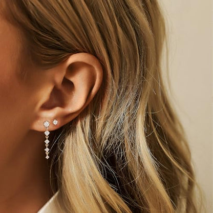 NIXMAX Gold/Silver CZ Dangle Hoop Earrings Set for Women Drop Earrings | 14K Gold Silver Plated，Cartilage Earrings Stack Set for Multiple Piercing,Huggie Earrings,Hypoallergenic,Jewelry Gifts - style: GD-cz tassel set-2 Pairs