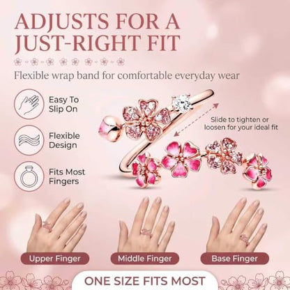 Peach Blossom Ring, Pink Adjustable Flower Open Crystal Rings for Women, Dainty Floral Rings for Vacation, Wedding - color: Blue