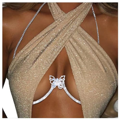 Rhinestone Chest Bracket Bra Chain Sexy Bikini Crystal Body Chains Butterfly Chest Chain Body Jewelry Accessories for Women - color: color4