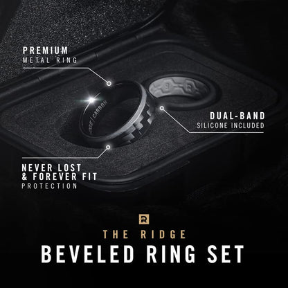 The Ridge Tungsten Rings For Men - Mens Wedding Band - Strong, Durable, and Scratch-Resistant Beveled Ring With Silicone Band - color: Carbon Fiber 3K