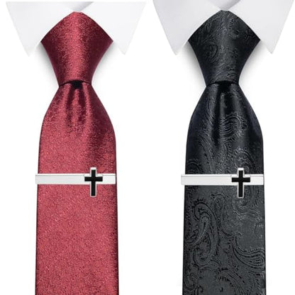Tie Clips for Men Classic Tie Clip Set Necktie Tie Bar Clips jewelry Box Gift - color: Silver