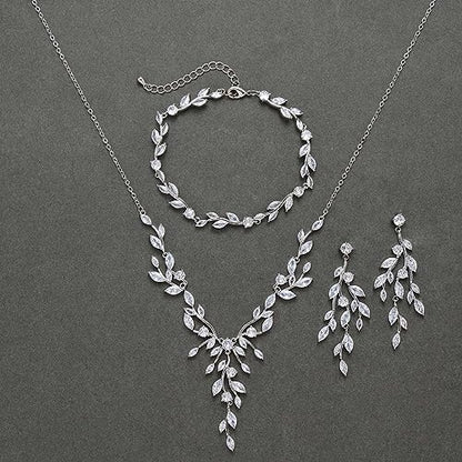 SWEETV Jewelry Set for Women, Cubic Zirconia Marquise Vine Cluster Bridal Earrings and Necklace Set, Bridal Jewelry Set for Wedding Prom - color: S11 Silver