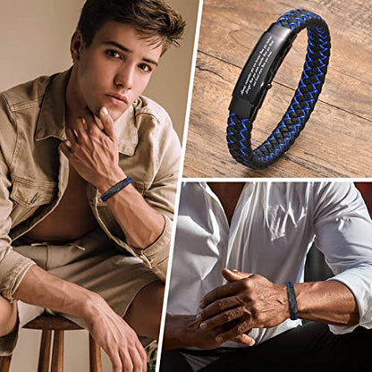 VNOX Men's Inspirational Mantra Engarved Handmade Braided Leather Adjustable Cuff Bangle Bracelet Encouragement Motivational Gift for Men - style: Custom