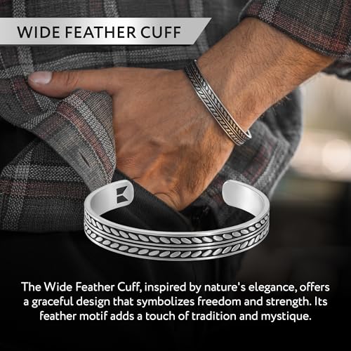 Cuff Bracelet for Men Premium Stainless Steel Mens Bangle Bracelets Silver Cuff Bracelet Waterproof & Non-Tarnish Minimal Western Bracelet - color: Native Feather, size: XS/Small