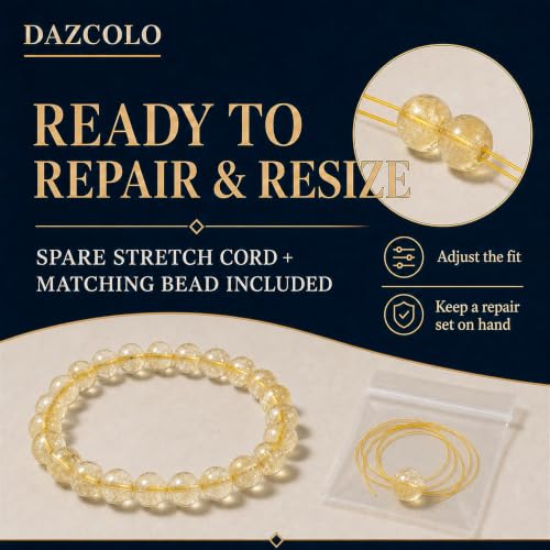 8mm Natural Crystal Stretch Bracelet | Handmade Round Stone Bead Bracelet, Runs Large, Meditation Yoga Gift for Women & Men - color: Citrine