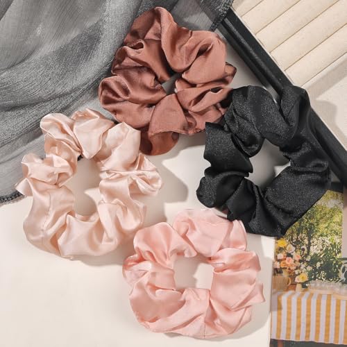 Hair Scrunchies for Women - Hair Ties No Damage Both for Thick Hair or Thin Hair Curl Hair No Crease Scrunchies Ponytail Holder No Hurt Your Hair - color: Black Brown Pink Light Pink