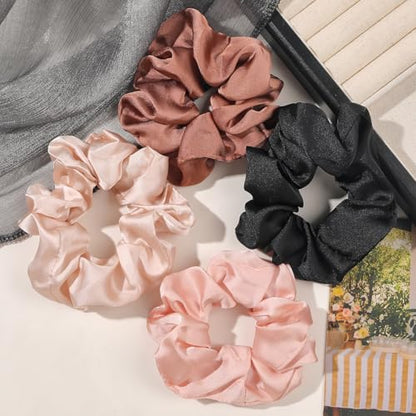 Hair Scrunchies for Women - Hair Ties No Damage Both for Thick Hair or Thin Hair Curl Hair No Crease Scrunchies Ponytail Holder No Hurt Your Hair - color: Black Brown Pink Light Pink