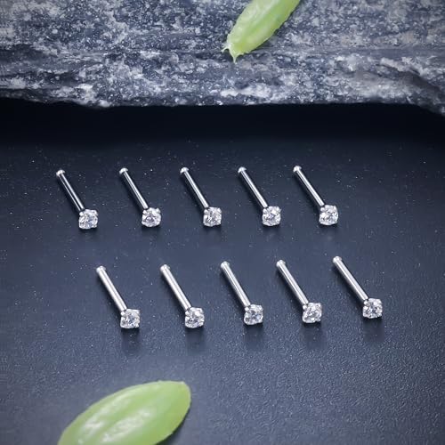 ASTM F136 Titanium Nose Rings 18G 20G 22G Clear Cubic Zirconia Nose Studs Ring Screw L-Shaped Bone Hypoallergenic Body Piercing Jewelry for Women 1.5mm 2mm 2.5mm 3mm 10PCS - style: Bone:18G(1.0mm)-1.5mm CZ