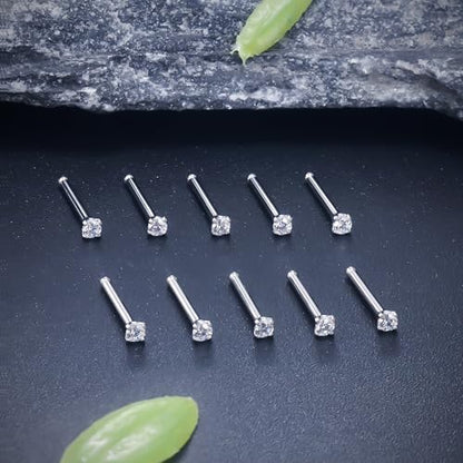 ASTM F136 Titanium Nose Rings 18G 20G 22G Clear Cubic Zirconia Nose Studs Ring Screw L-Shaped Bone Hypoallergenic Body Piercing Jewelry for Women 1.5mm 2mm 2.5mm 3mm 10PCS - style: Bone:18G(1.0mm)-1.5mm CZ